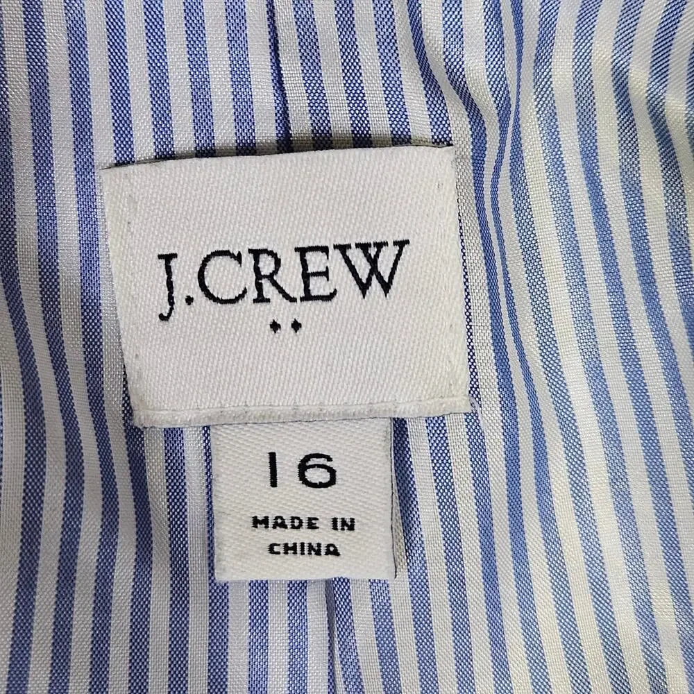 J.Crew Tweed Schoolboy Blazer Women 14 Camel Navy Plaid Gold Crest Buttons NEW